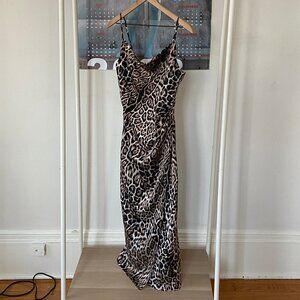 RE:NAMED Leopard print slip dress w/ cowl neck